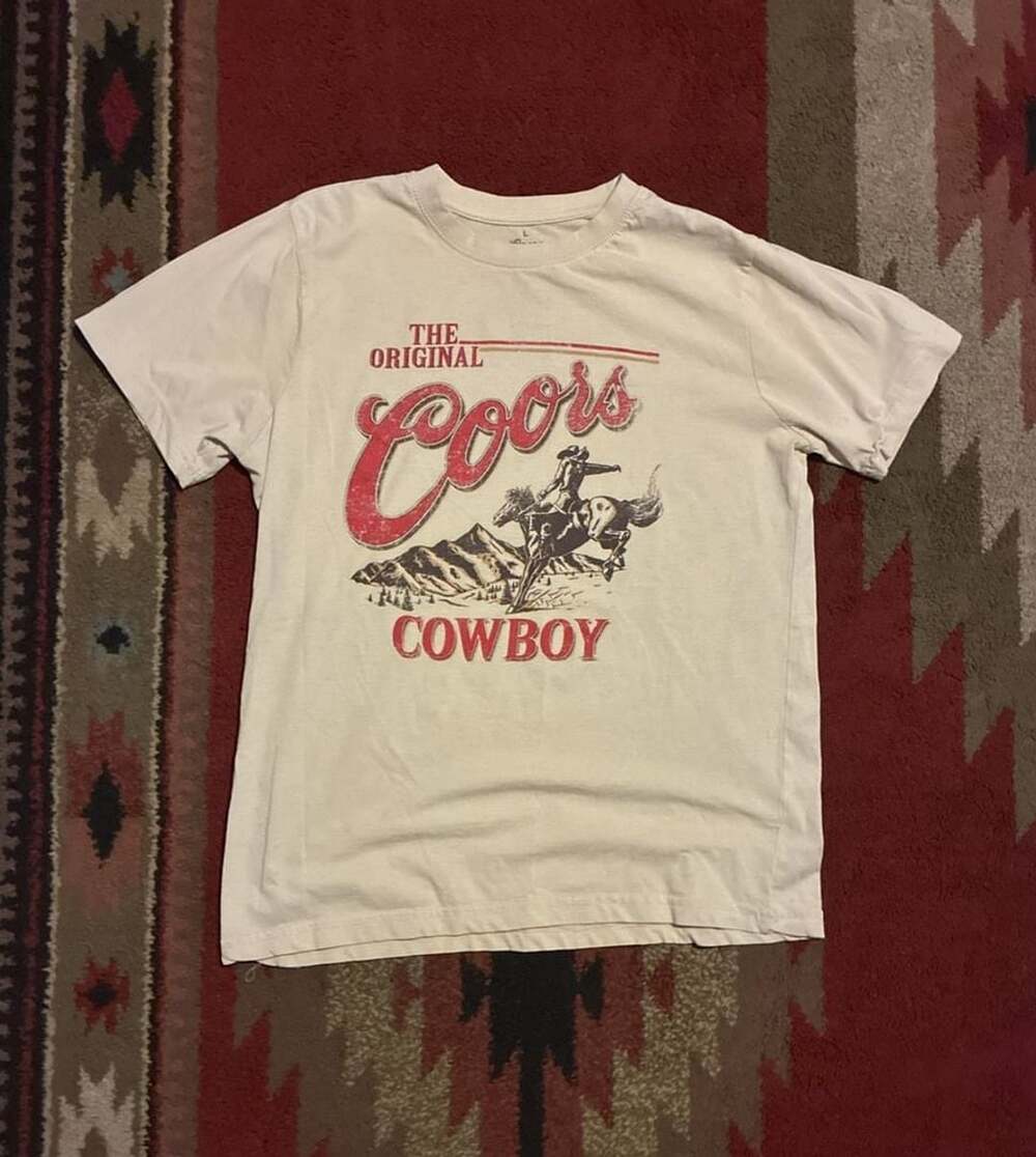 Coors The Original Cowboy T-Shirt Size L Beige Graphic Tee